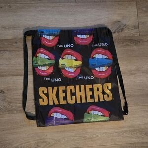 Skechers Black Drawstring Bag with Colorful Lips Design